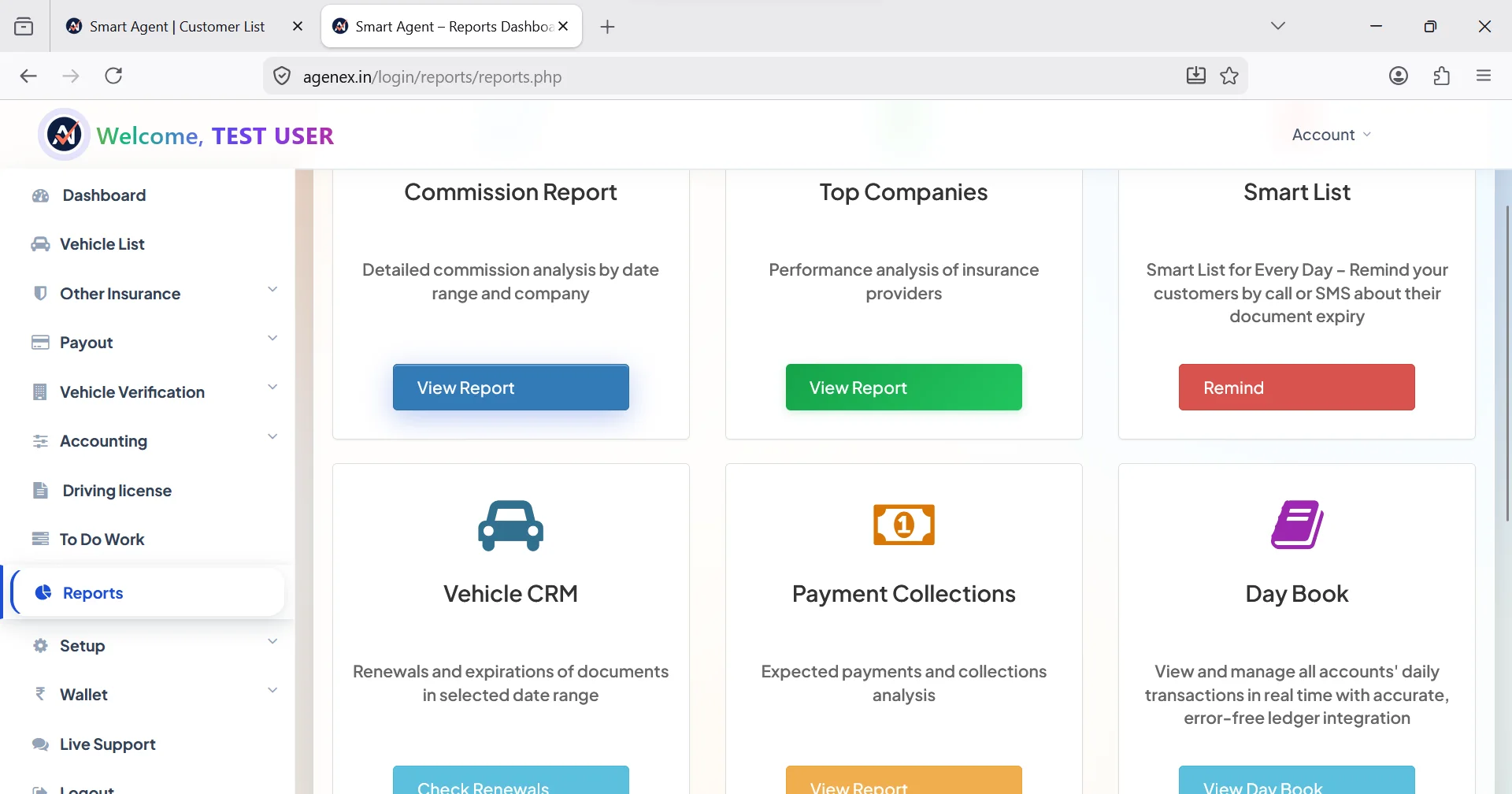 Agenex all-type reports desktop — commission, dues, follow-up, renewal pipeline, monthly MIS for insurance agents