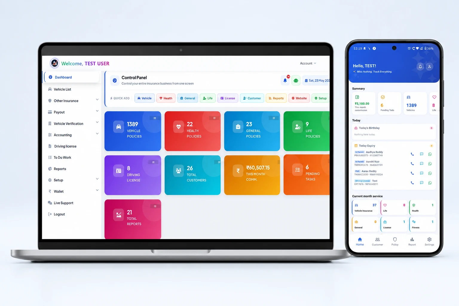 Agenex Mobile App — India's #1 insurance agent CRM with policy renewals, WhatsApp reminders, RC verification, commission tracking, sub-agent ledger and AI document scanner in your pocket