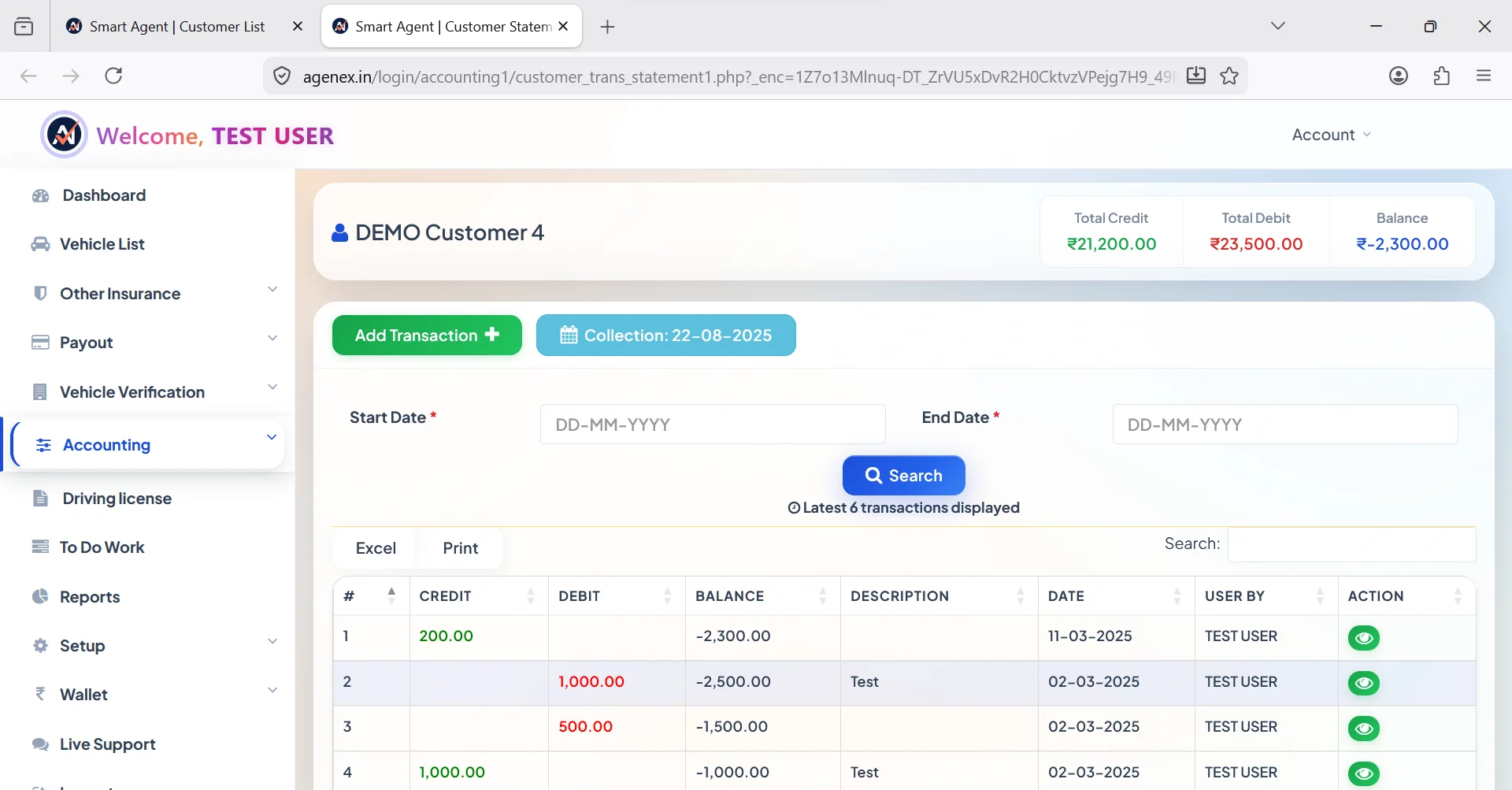 Agenex complete accounting desktop — customer ledger, partial payments, dues, invoices, Tally export