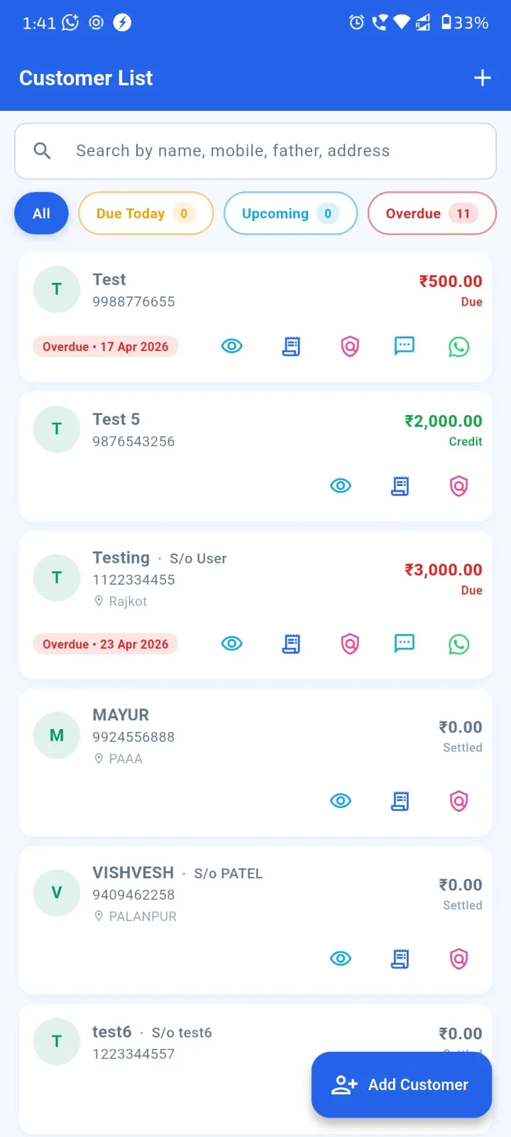 Agenex customer list Mobile app — search by name, phone, RC or city in 1 second