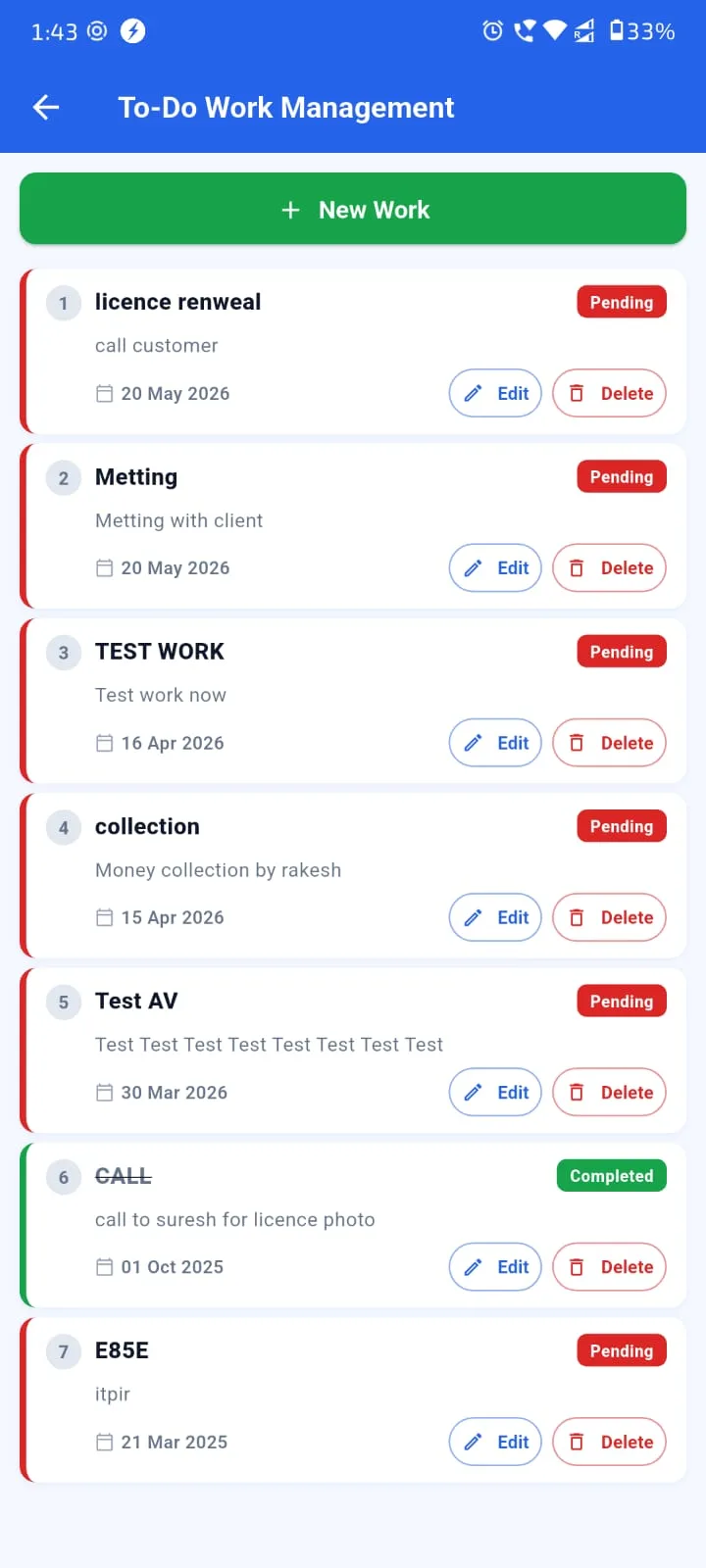 Agenex daily to-do Mobile app — today's calls, follow-ups, dues